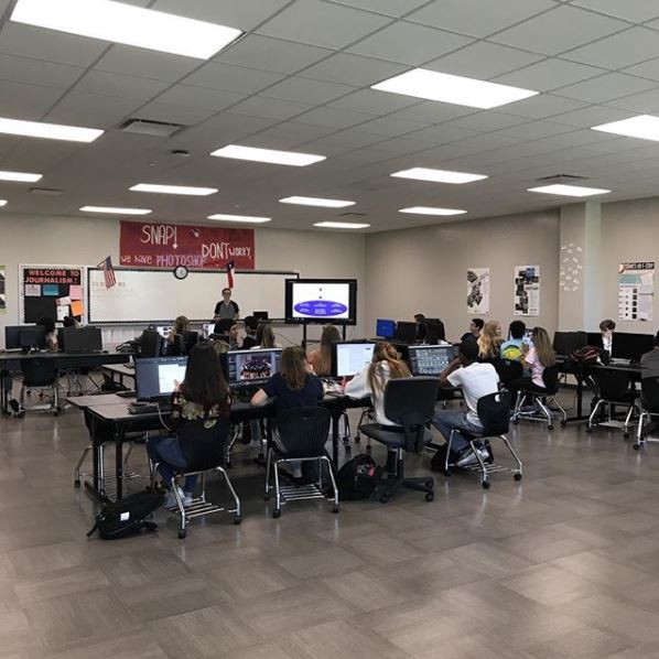 Yearbook Staff working in the Journalism room