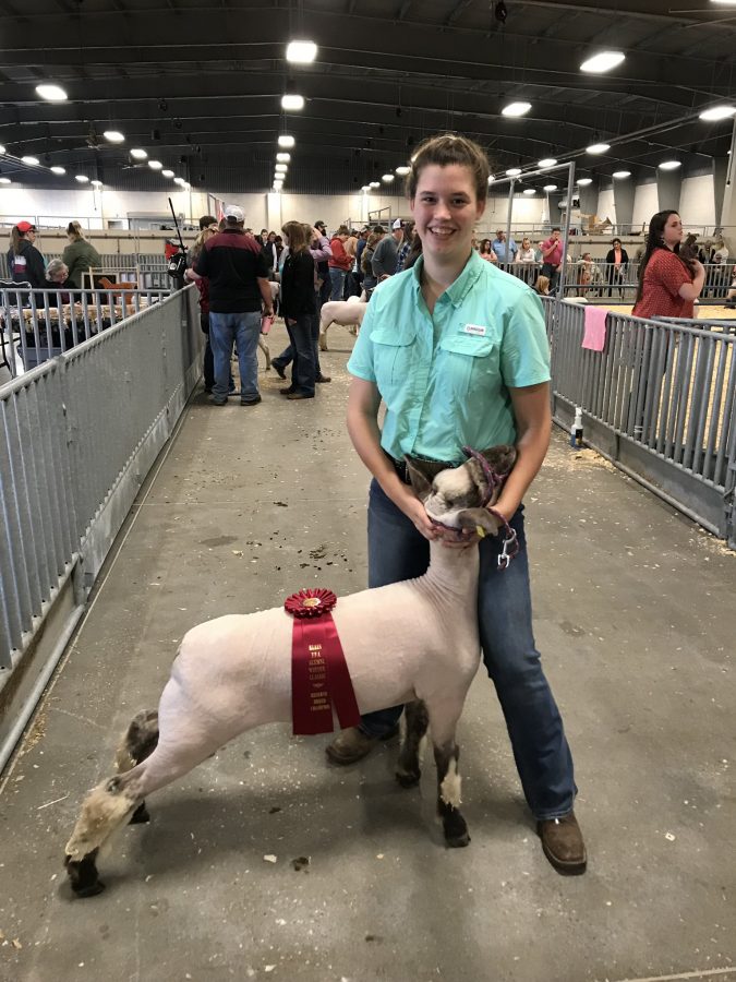 K. Smith poses with lamb.