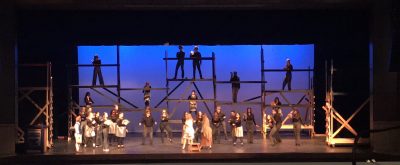 Actors and singers working on the stage getting ready for production. Photo courtesy of the Cain Theatre Twitter @CainTheatre