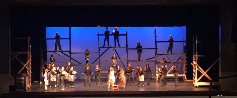 Actors and singers working on the stage getting ready for production. Photo courtesy of the Cain Theatre Twitter @CainTheatre