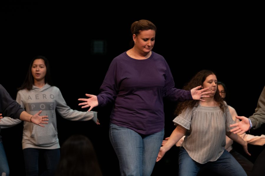 Principal Nicole Patin tries out for the musical, James and the Giant Peach. Photo by: Tyler Grosvenor