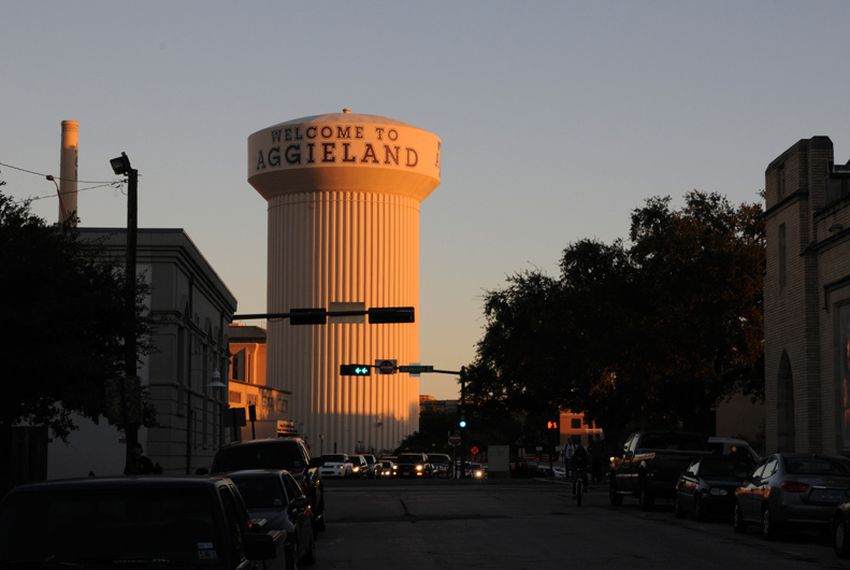 A water tower in the A&M campus in College Station. Photo courtesy of The Texas Tribune.