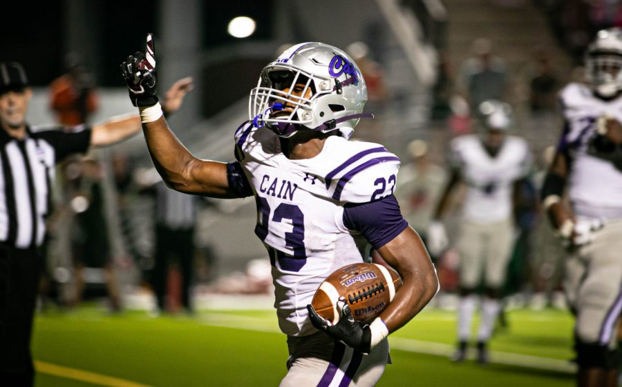 Jaydon Blue celebrating after scouring a touchdown at the woodlands game. Photo by: Zoe Rivers