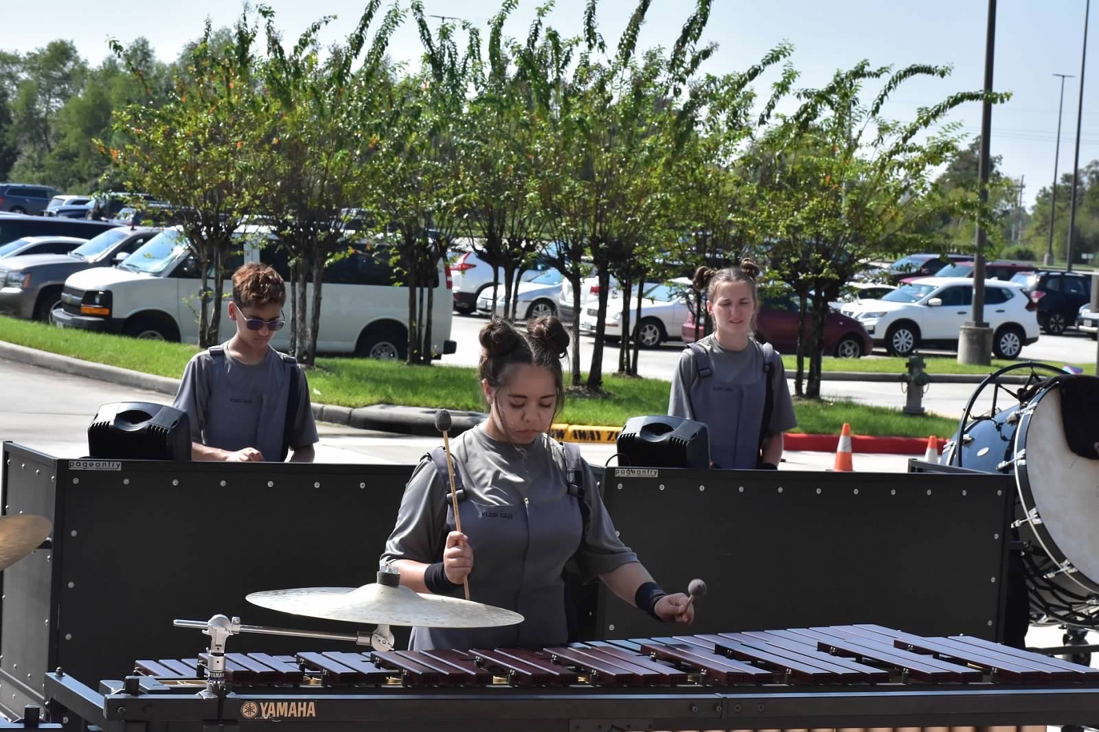 Haley Clark warming up before the Klein Cain band takes the field to perform during the USBands competition. Photo by Kim Yearout