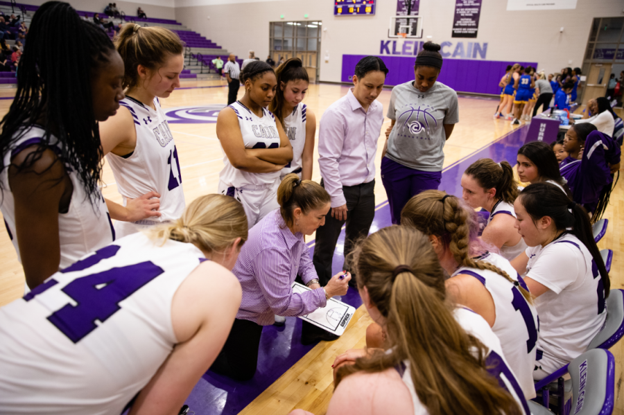 Klein Cain varsity girl's basketball team also known as the lady Cain's planning their next move in a home basket ball game. Photo by: Charlotte Gottfried