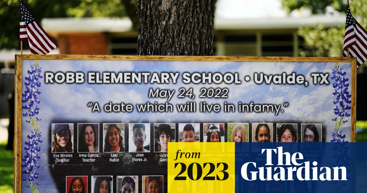 Memorial Picture of the 19 victims at Robb elementary school in Uvalde, Texas, on the first anniversary. 