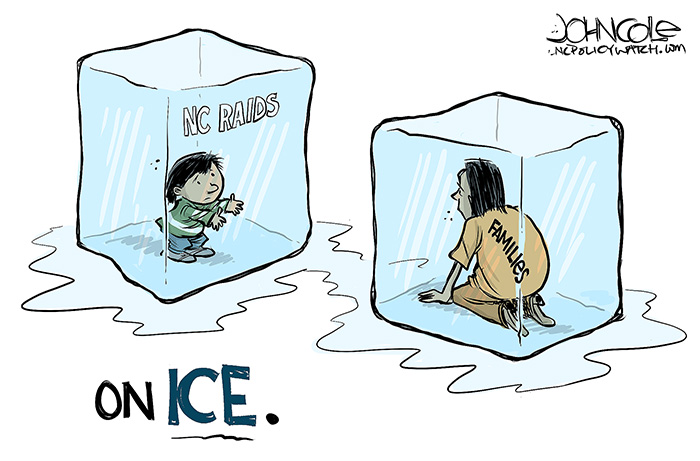 Political Cartoon displaying ICE separating families. 
